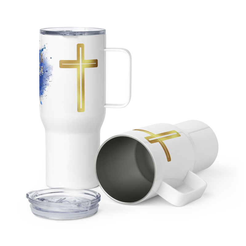 Shaken w/ Gold Crosses - Travel mug with a handle