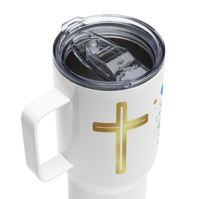 Shaken w/ Gold Crosses - Travel mug with a handle