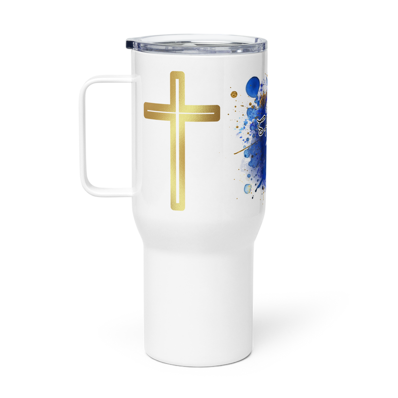 Shaken w/ Gold Crosses - Travel mug with a handle