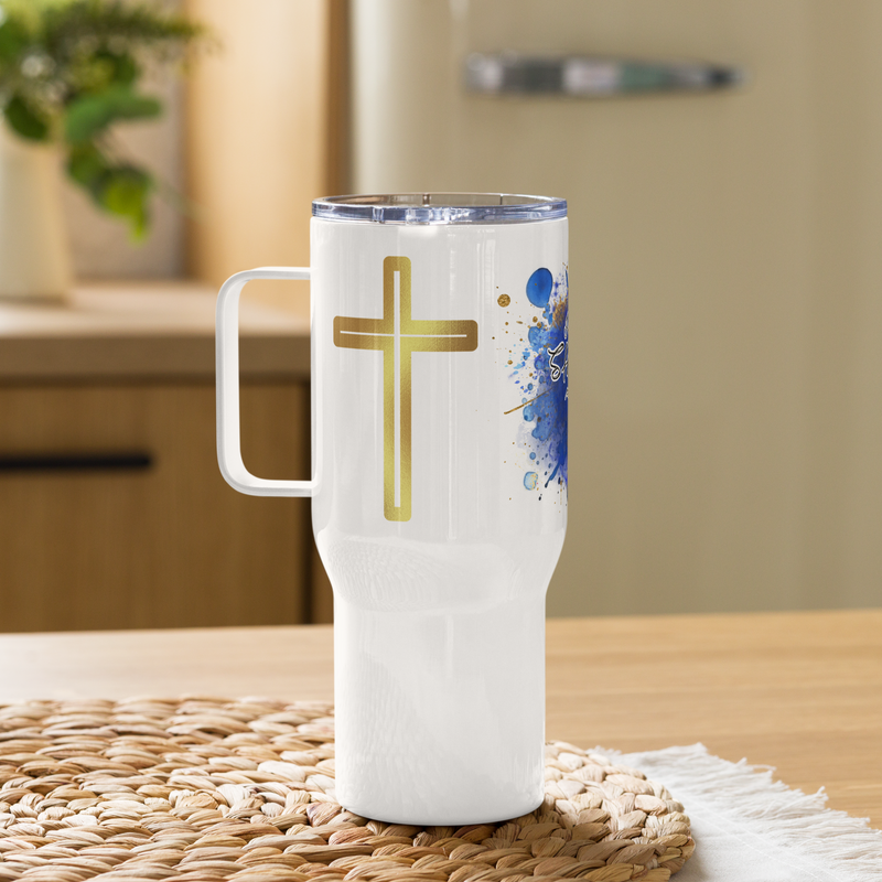 Shaken w/ Gold Crosses - Travel mug with a handle